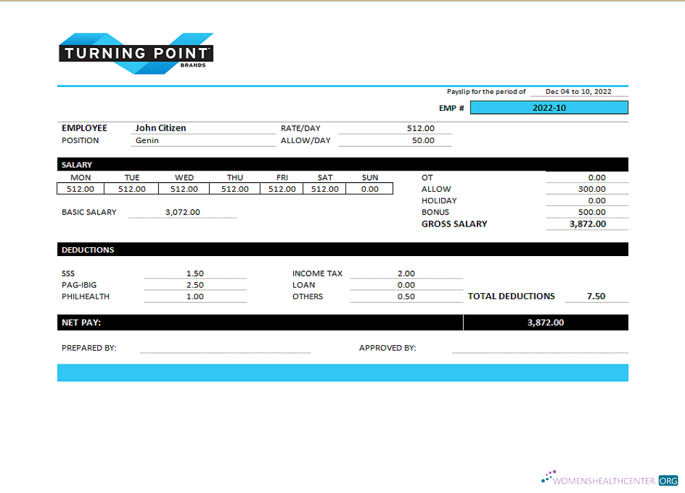 Download USA Turning Point Brands tobacco company pay stub Photoshop template